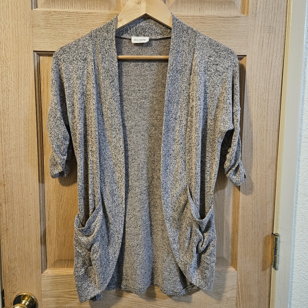 Small Free Kisses Gray Open-Front Cardigan Sweater with Pockets